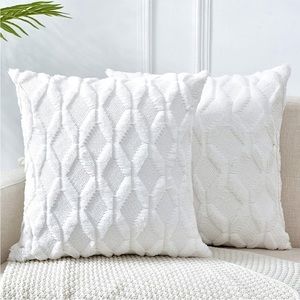 White Ivory Farmhouse Pillow Cover Furry Faux Luxury Soft Warm Pillow Case Set